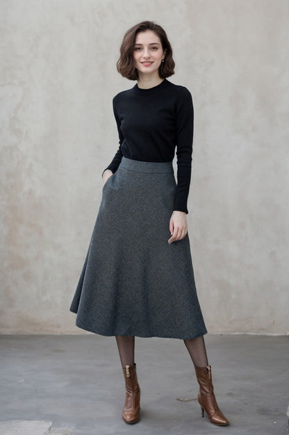 A line wool skirt with pockets 5309