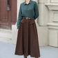 A line brown midi wool skirt women 5356