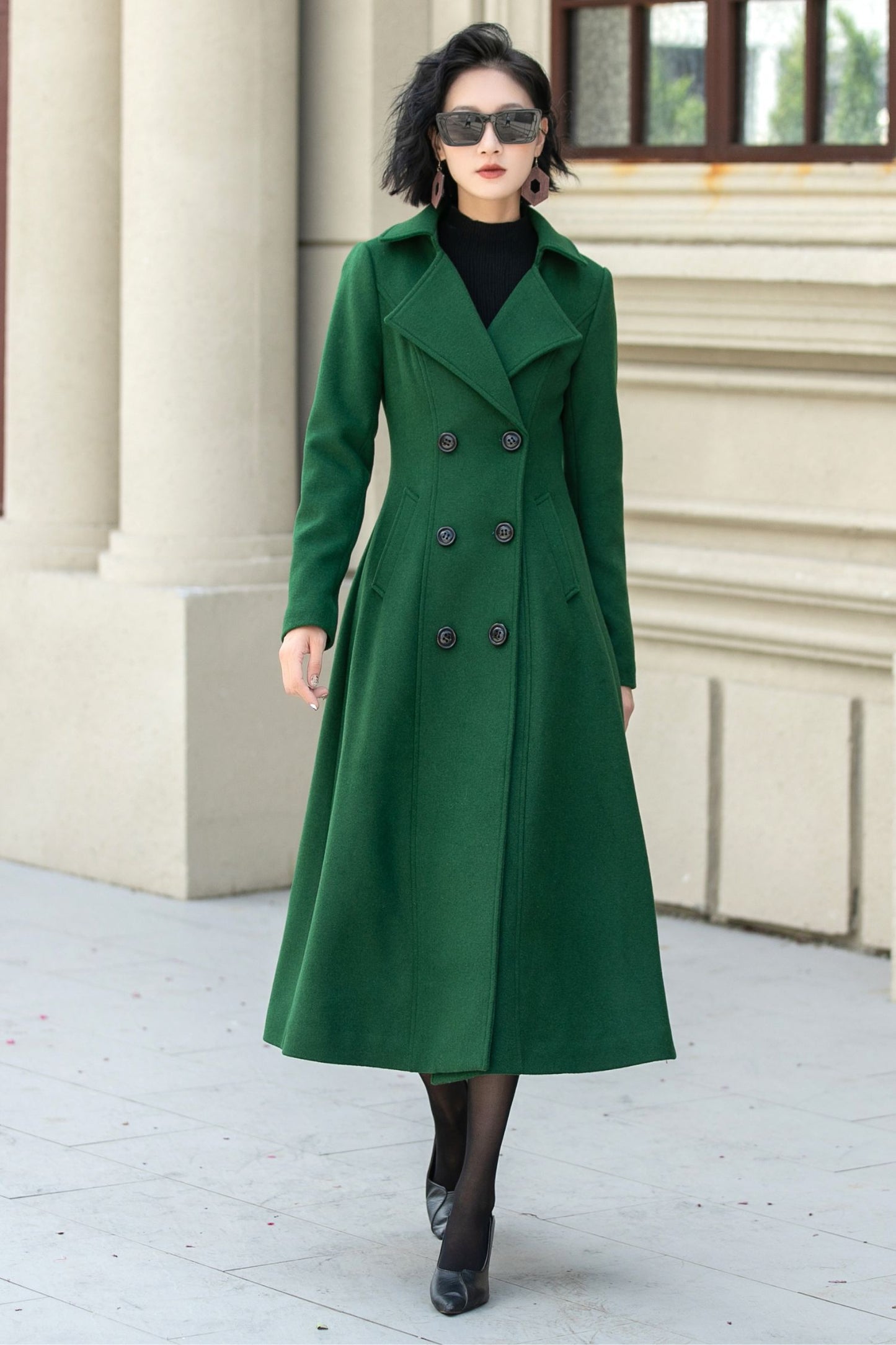 Double breasted green winter wool coat 5349