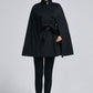 Black wool cape coat with self tie belt 2278