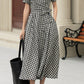 Black and white summer plaid linen wrap dress 4948