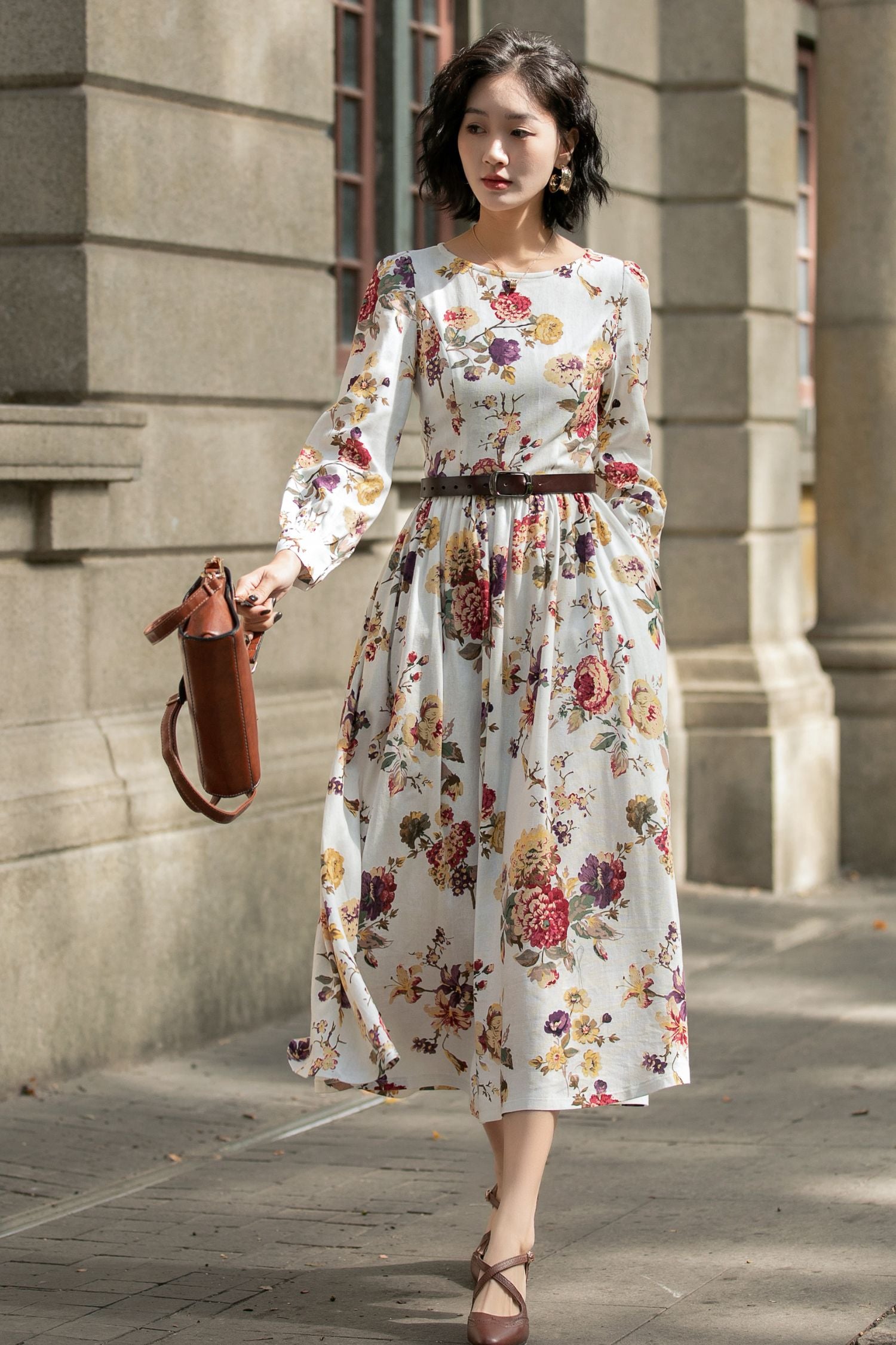 long swing dress with sleeves Long Sleeve Swing Dress in Queen Peony - La DoubleJ