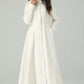 Hooded maxi white wedding wool coat 4519