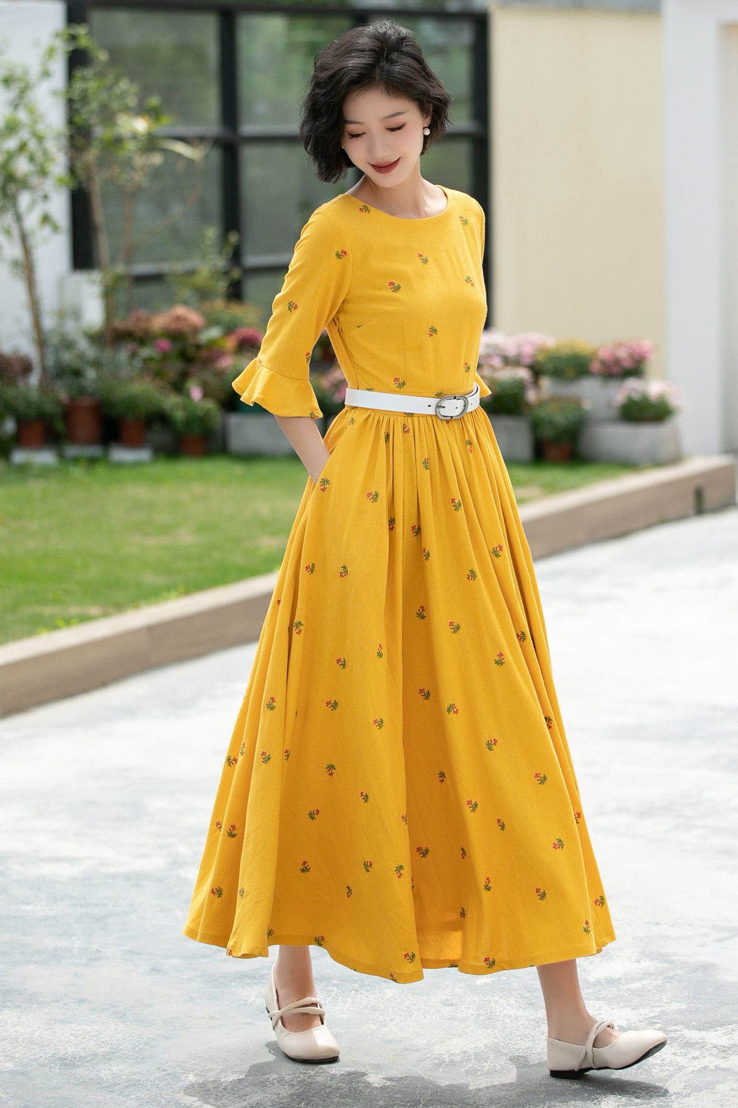 Floral Long spring Linen Dress 5985