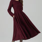 Burgundy Wool Dress – Handmade Long Sleeve Fit & Flare Winter Midi | Xiaolizi 6392