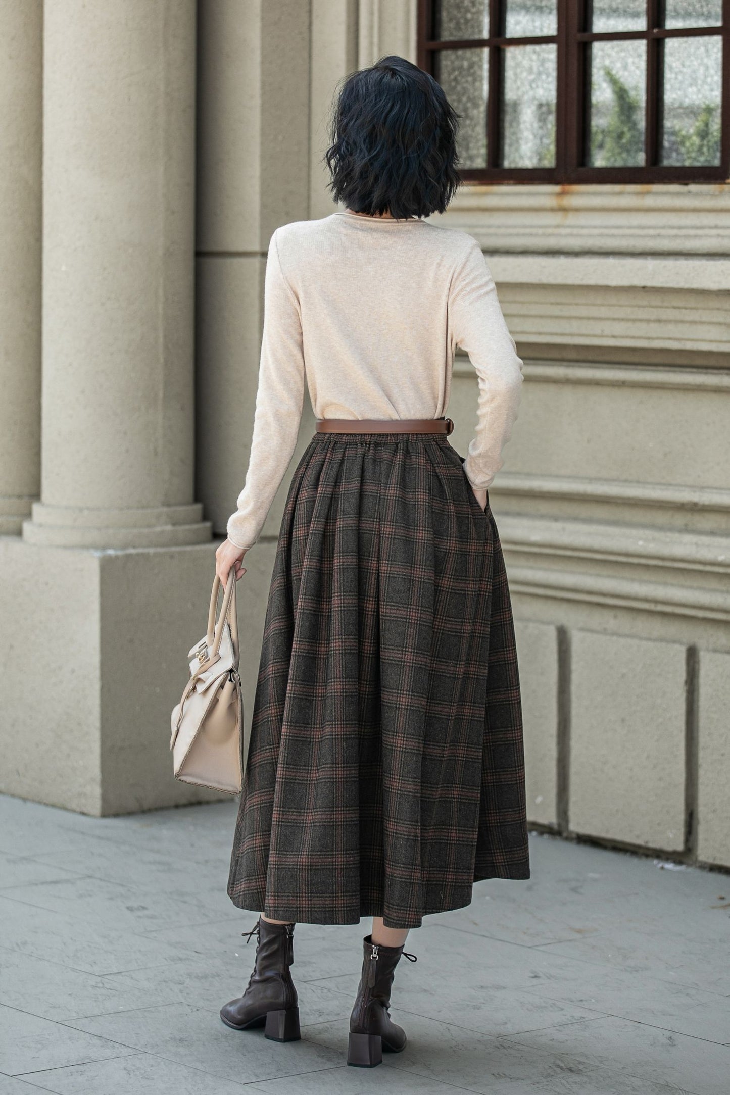 A line plaid midi winter wool skirt 5315