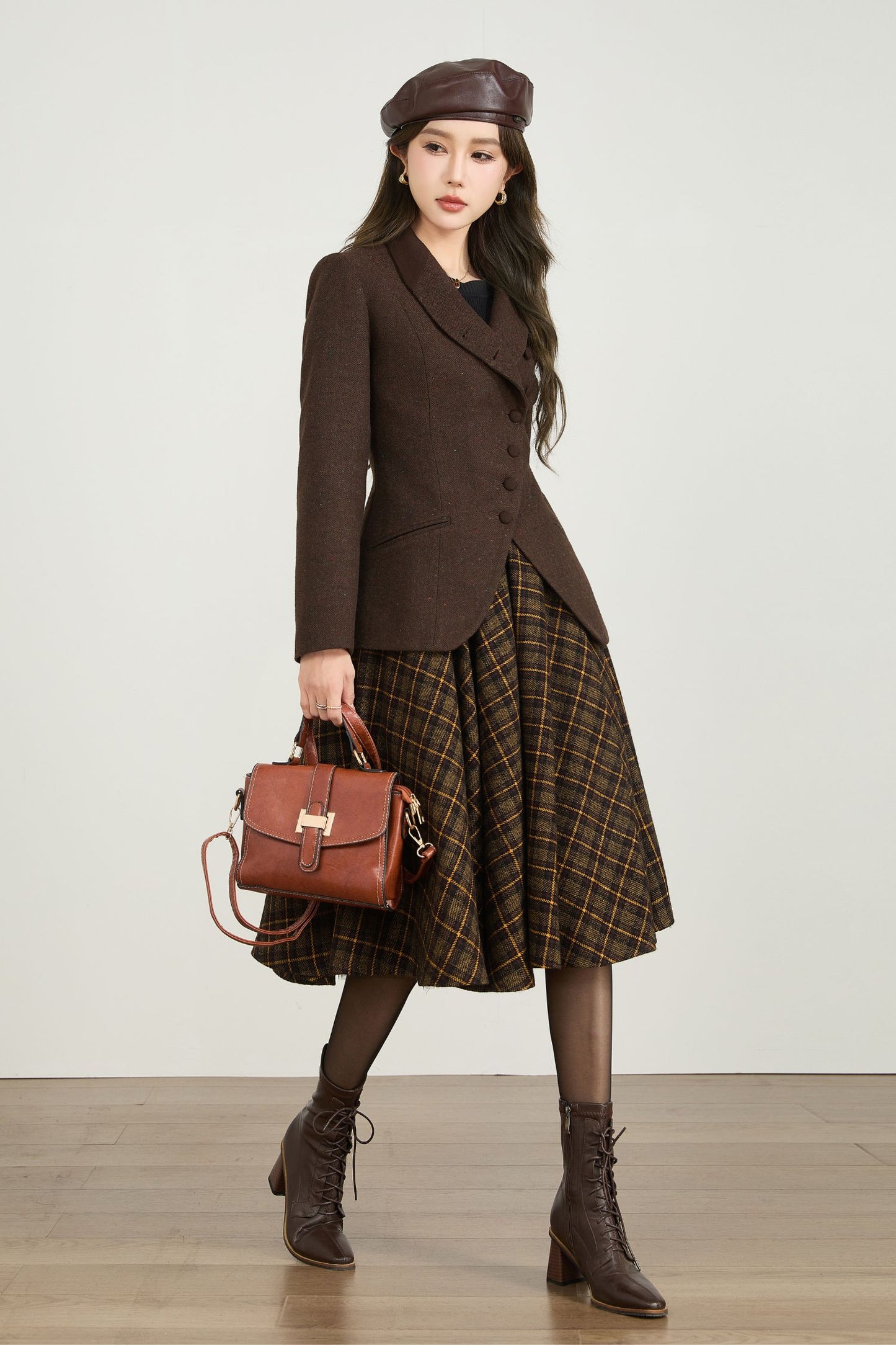 Brown short winter wool coat women 5566