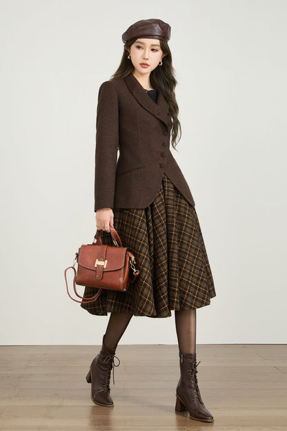 Vintage Wool Blend Short Coat – Handmade Brown Tailored Jacket | Xiaolizi 5566