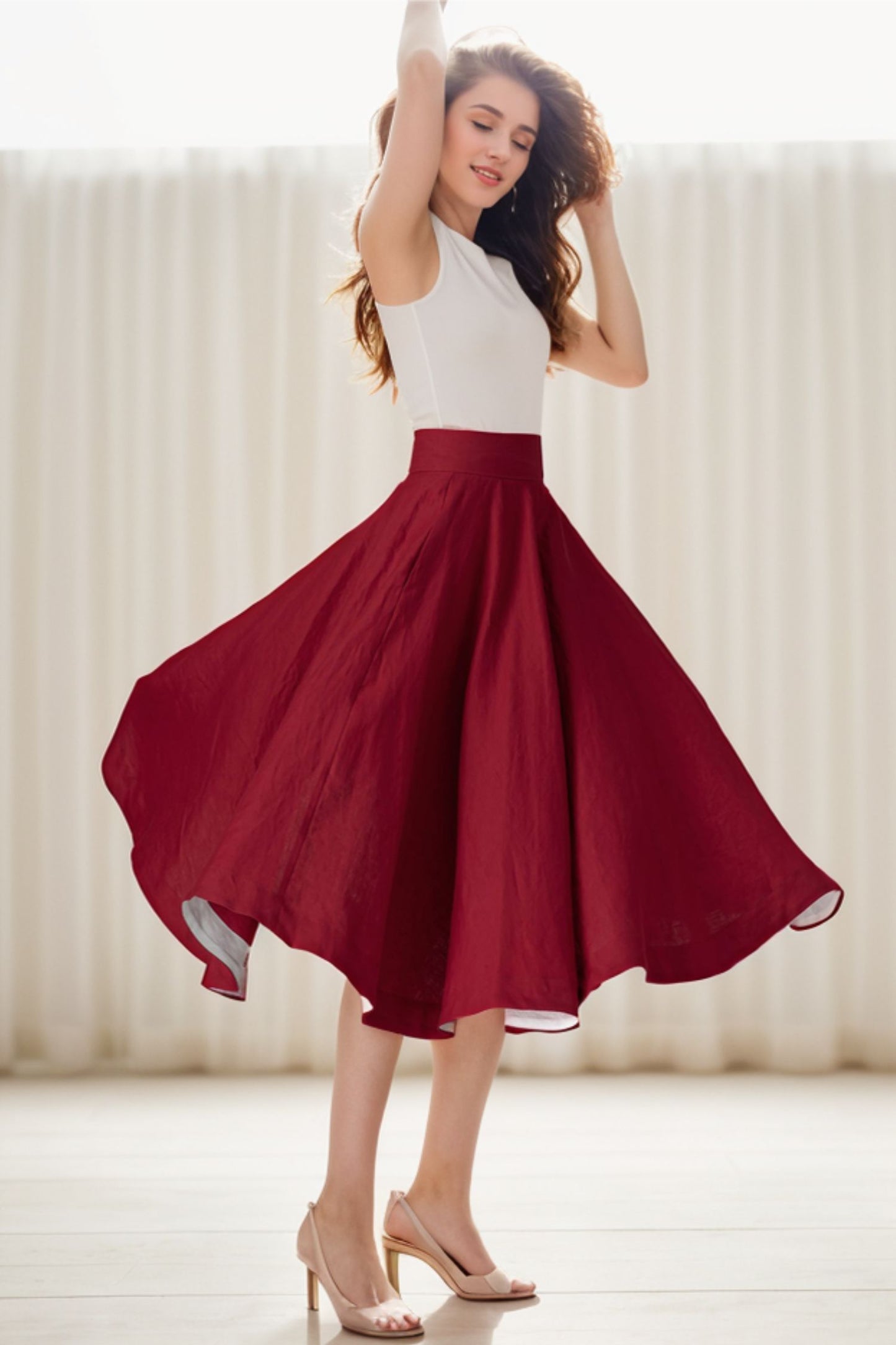 Midi circle linen summer skirt for women 5070