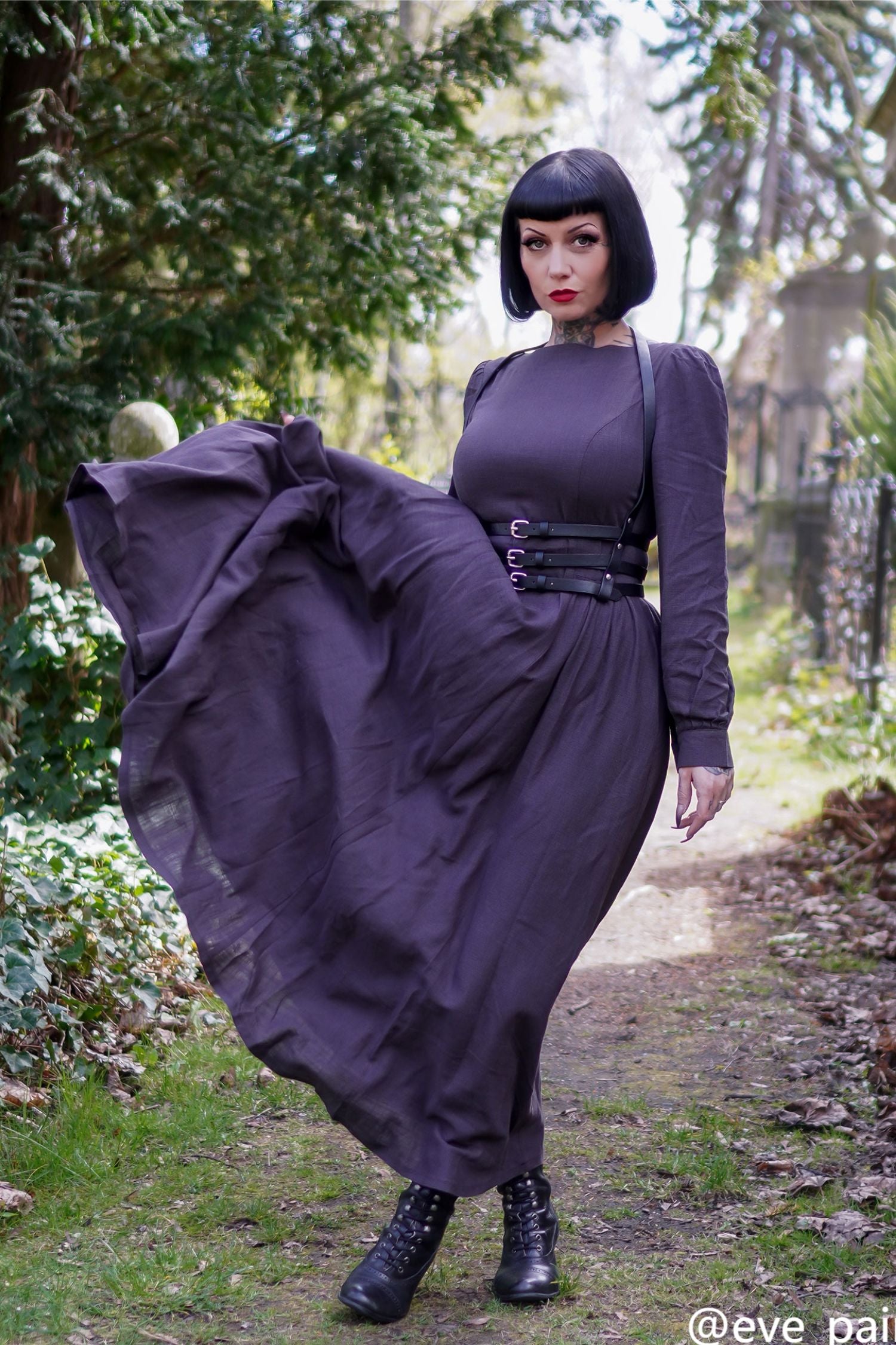 Vintage inspired Grey Long Linen Women's Modest Gothic Dress 3478 - Gray / XS Vintage inspired Grey Long Linen Women's Modest Gothic Dress 3478 - Gray / XS