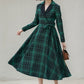 Plaid swing midi wool dress women 5343