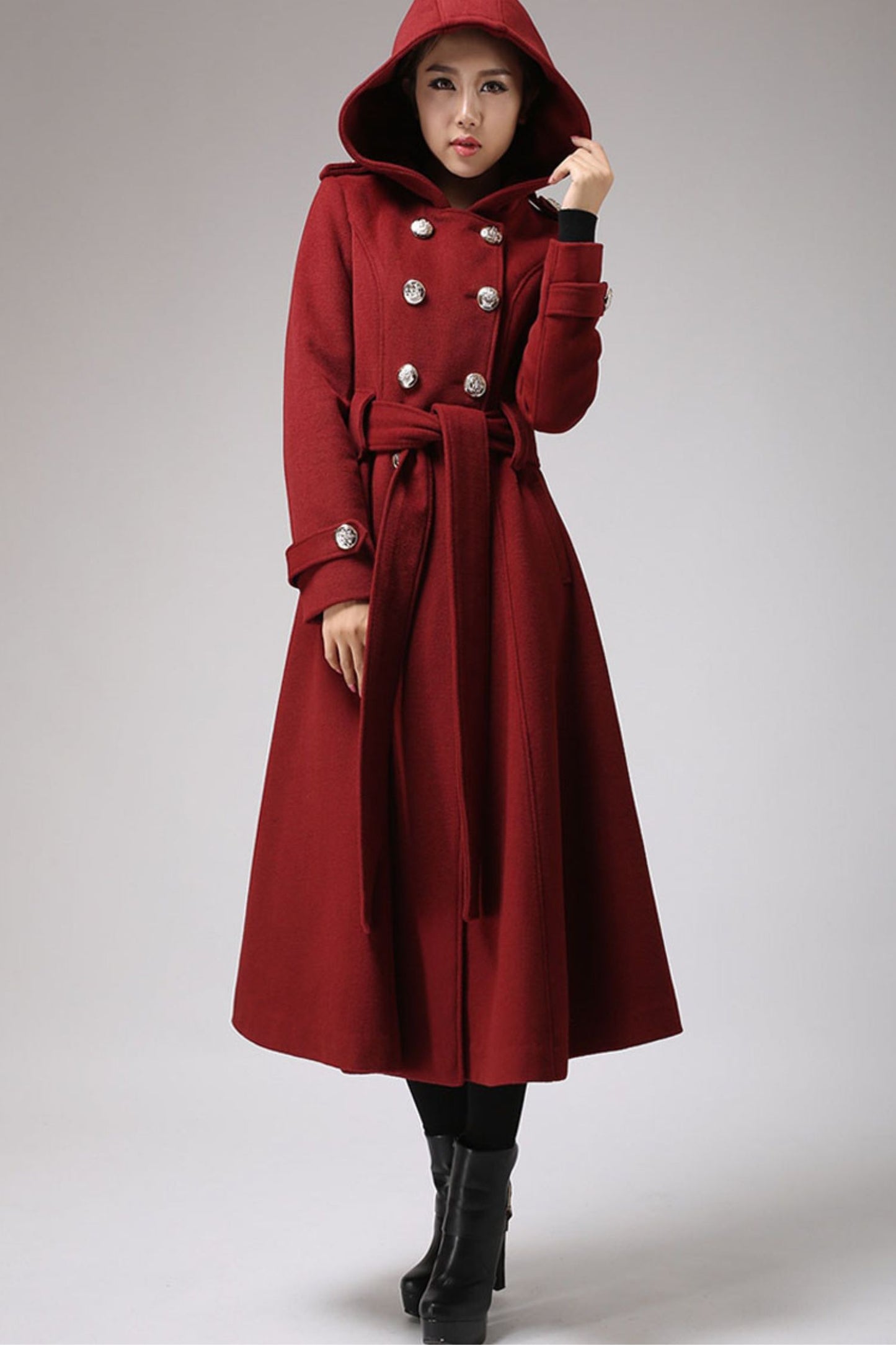 Women Hooded Military Wool Coat 0705