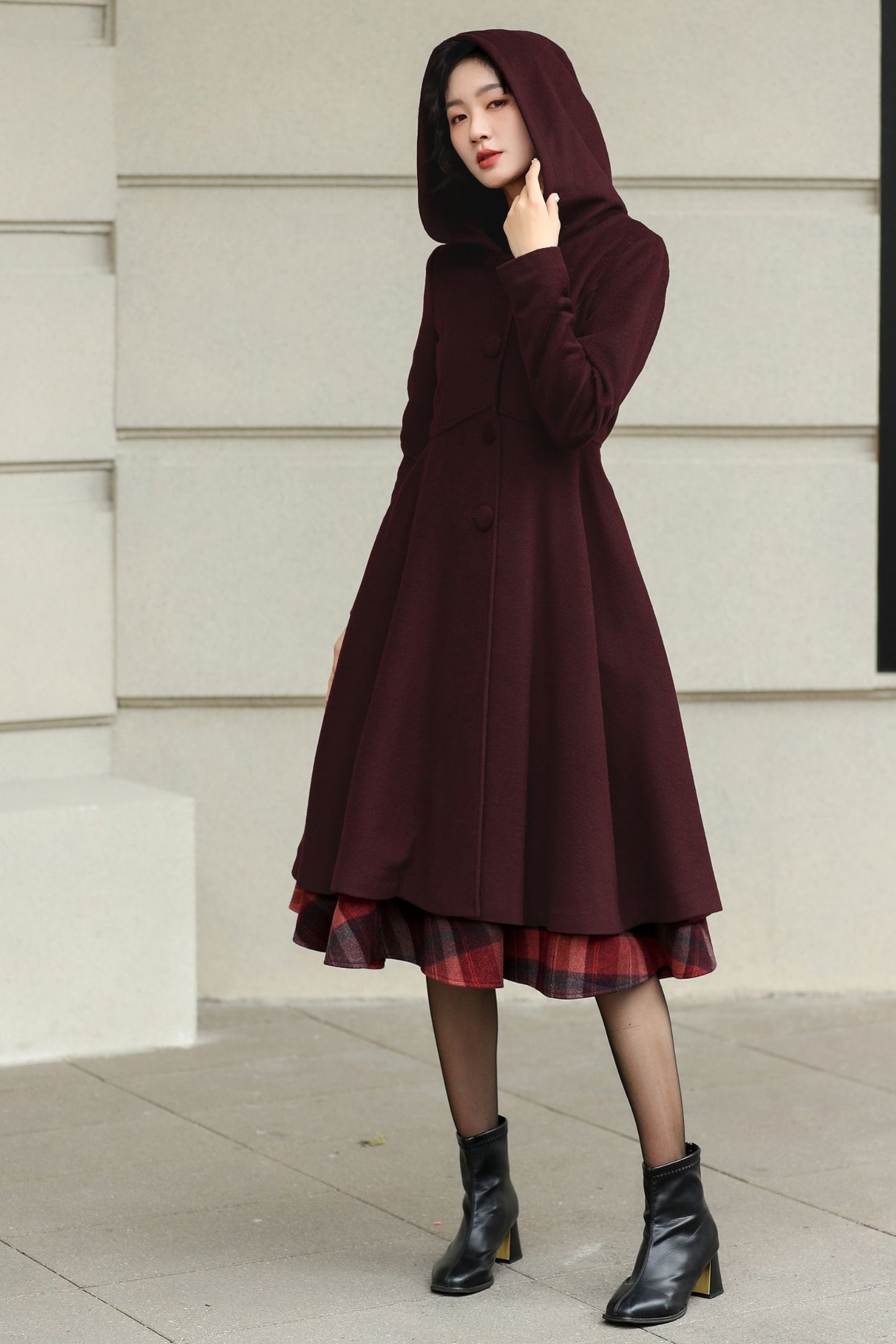 Winter Wool Swing Coat – Vintage Button Front Overcoat 6531