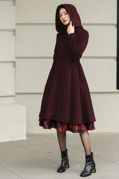 Winter Wool Swing Coat – Vintage Button Front Overcoat 6531