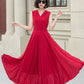 Burgundy sleeves summer prom chiffon dress 5173