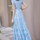 Blue floral printed long chiffon dress  5042