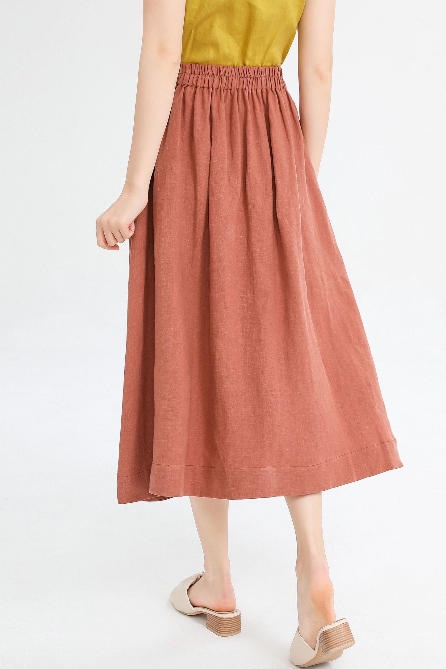 A Line Red Button front Midi Skirt 4236