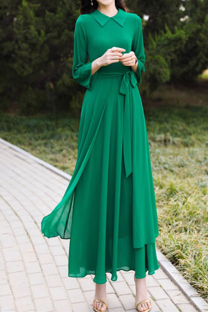 Swing green summer chiffon beach dress 5099