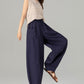 Loose fitting wide leg long linen pants 4907