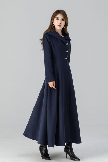 Vintage Wool Blend Hooded Coat – Handmade Winter Overcoat with Lining | Xiaolizi 4662