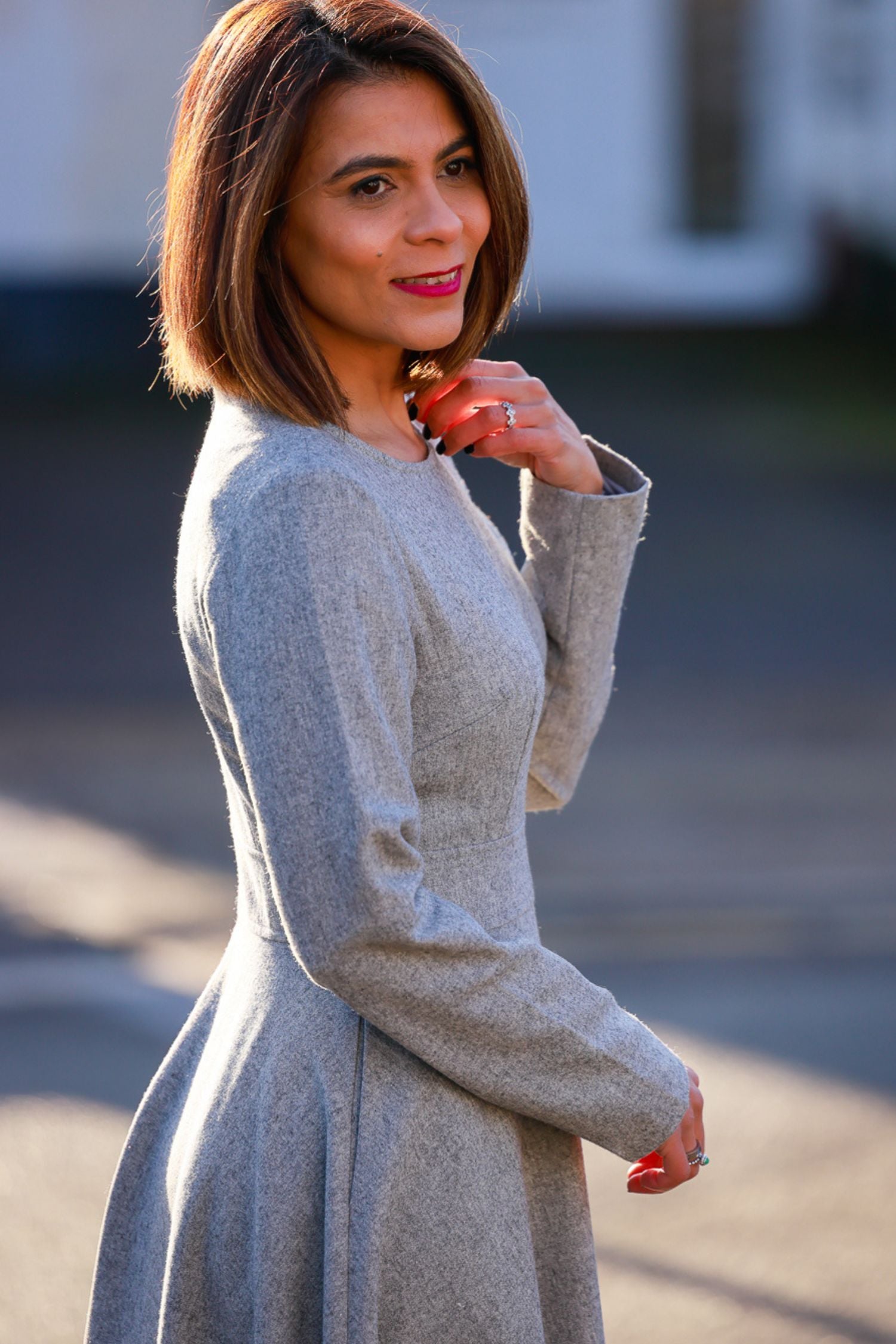 Gray Wool Long Sleeve Midi Dress Handmade Winter Elegance | Xiaolizi 4143 Gray / M Gray Wool Long Sleeve Midi Dress Handmade Winter Elegance | Xiaolizi 4143 Gray / M