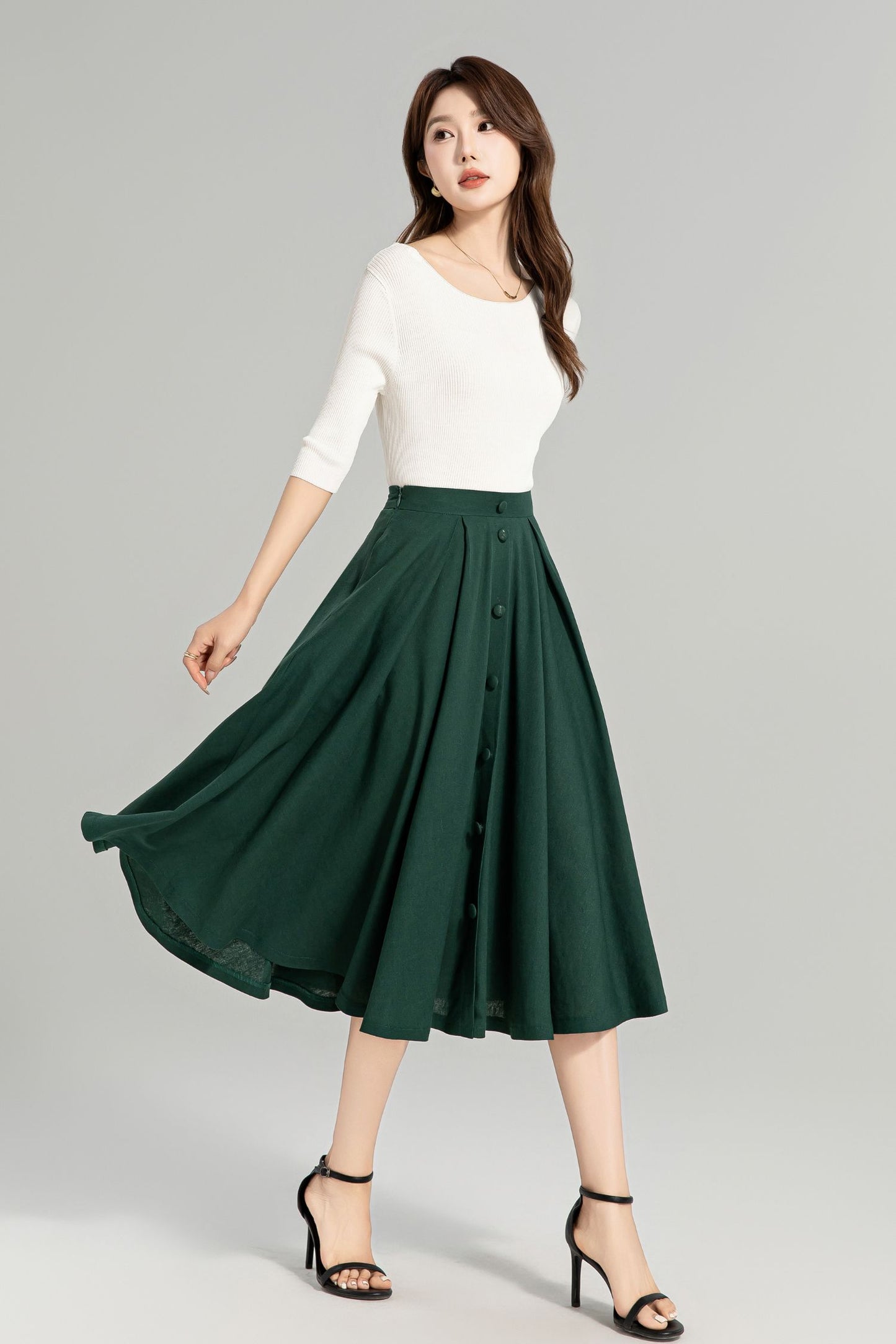 Button down high waist linen skirt 4963