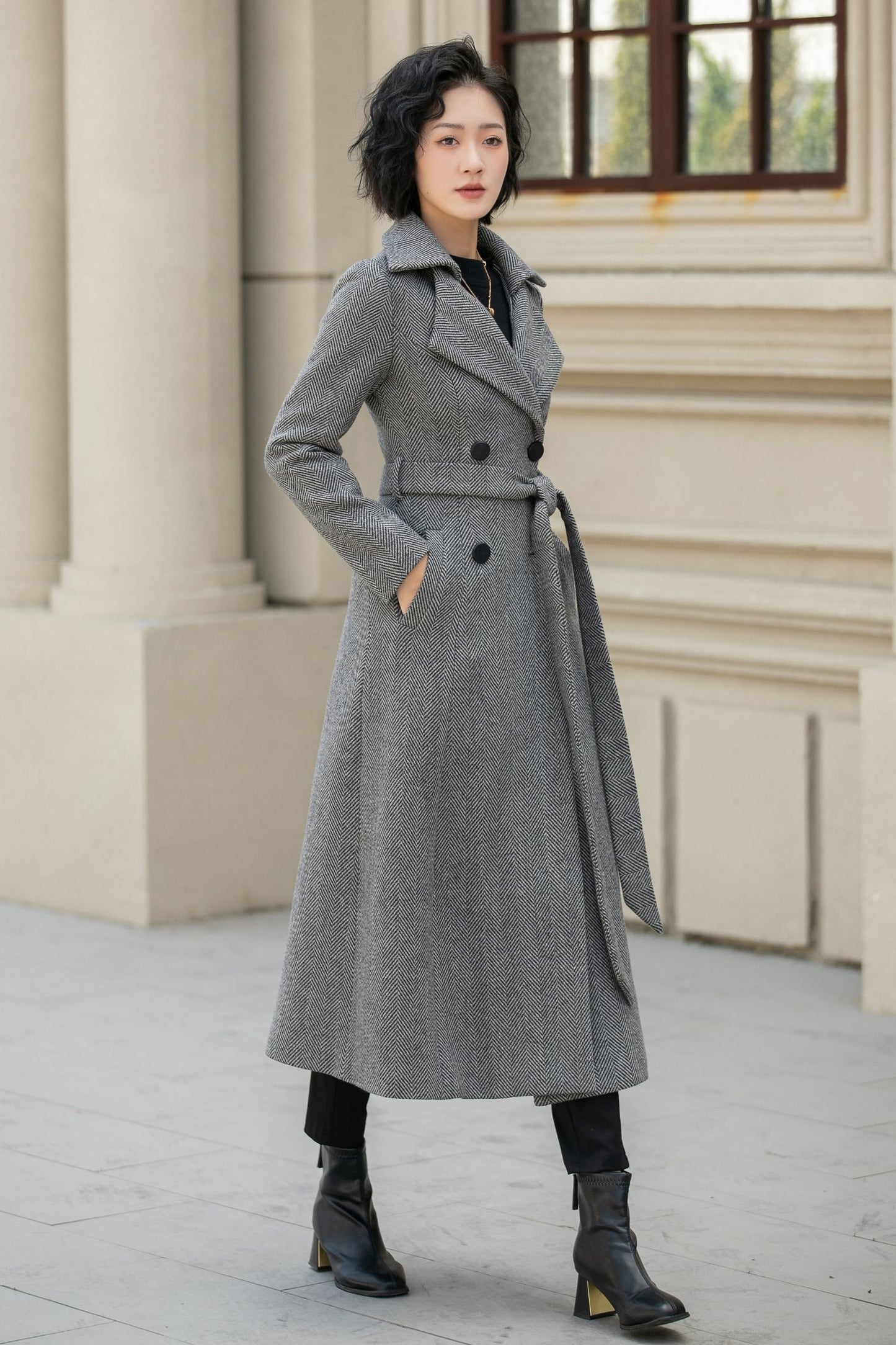 Striple winter long trench wool coat 5455