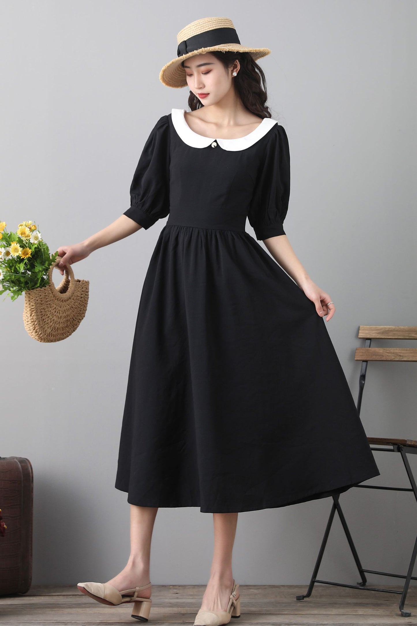 Vintage inspired cotton linen dress 2559