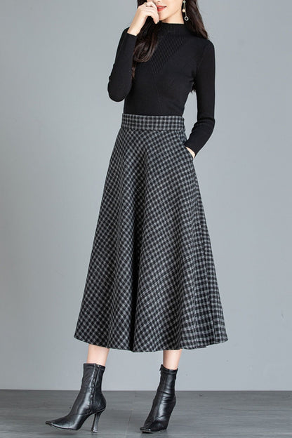 A line midi winter wool skirt women 6214