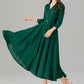 Spring green midi shirt dress with tie belt waist 4909