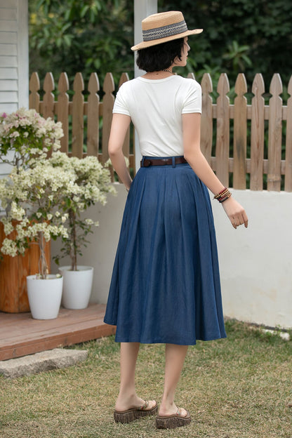 Xiaolizi Tencel Denim Midi Skirt – Vintage High Waist A-Line 6697 Size XS #CK2600181