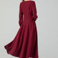 Burgundy swing winter wool dress for women 4550