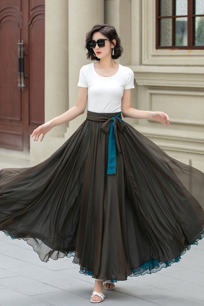 Reversible Chiffon Maxi Skirt – Two-Tone Swing Circle Skirt for Summer 5171