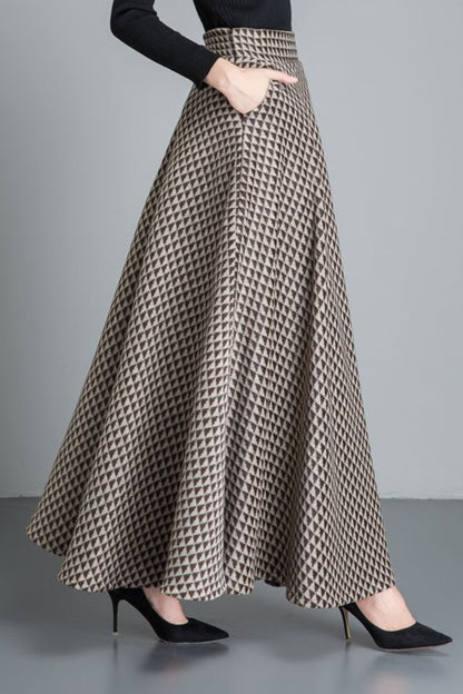 Plaid a line winter wool skirt women 6216