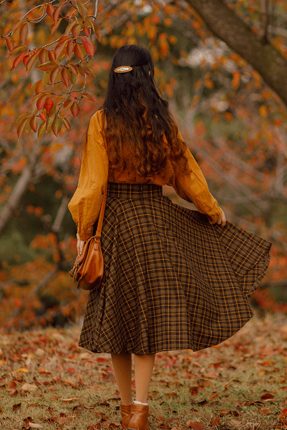 Brown Wool Midi Circle Skirt - Pleated, High Waist Elegance 4733