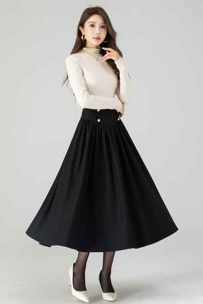 High waisted winter swing wool skirt women 4556