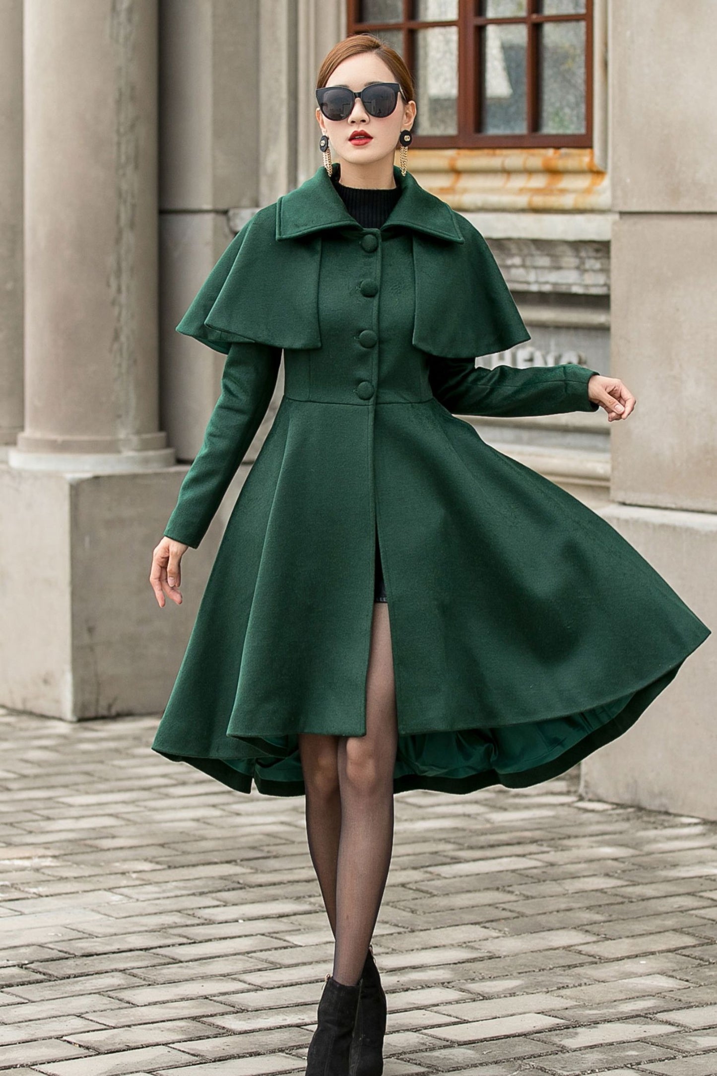 Vintage Inspired Green Winter Wool Coat 3143