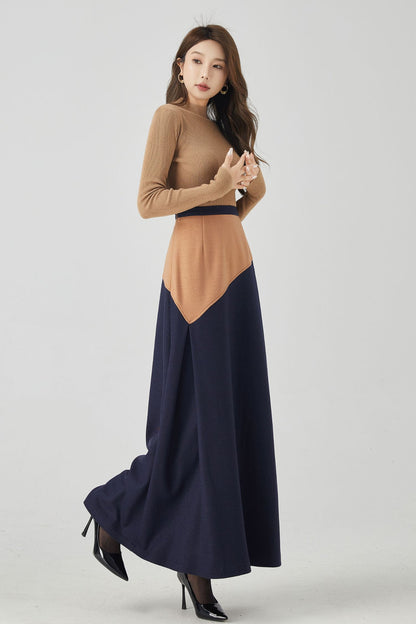 Patchwork a line long wool skirt women 4537-Size XS #CK2300915