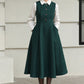 Handmade Vintage Wool Dress – Green Sleeveless A-Line Midi Winter Dress 6615