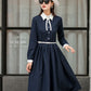 Summer Fall Navy Formal Button Up Midi Dress 2845