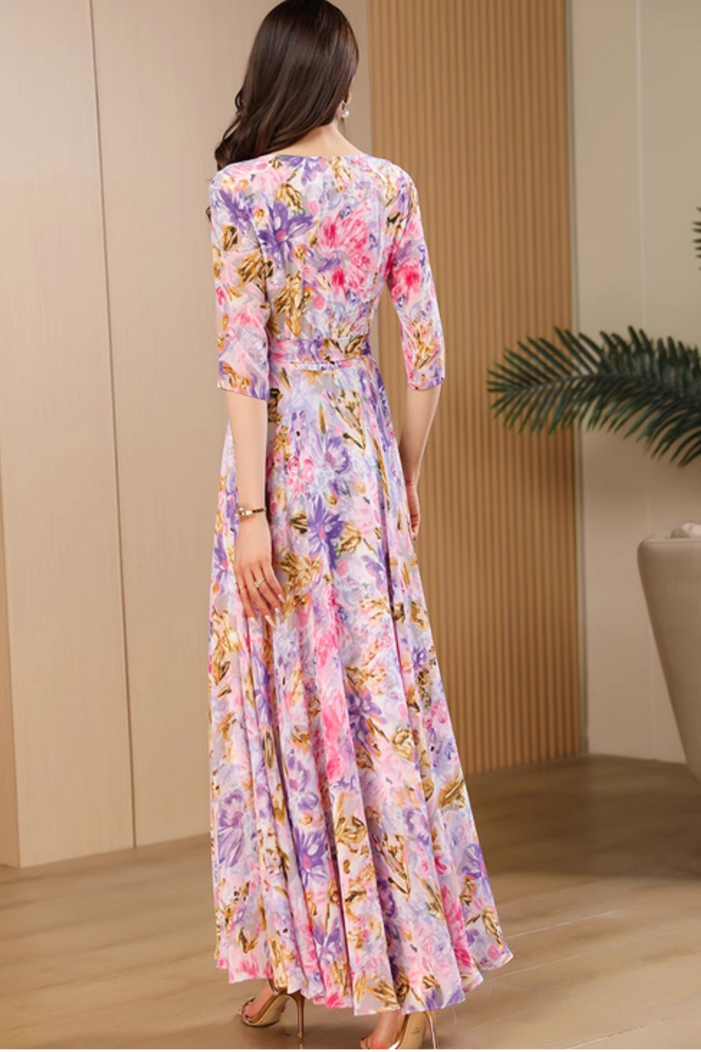 Floral maxi prom summer chiffon dress women 5059