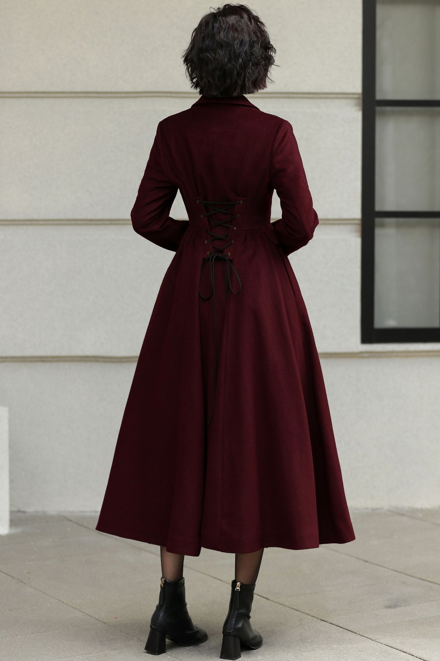 Handmade fit and flare burgundy winter wool coat 6533