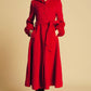 Red Wool Swing Coat with big hood 394