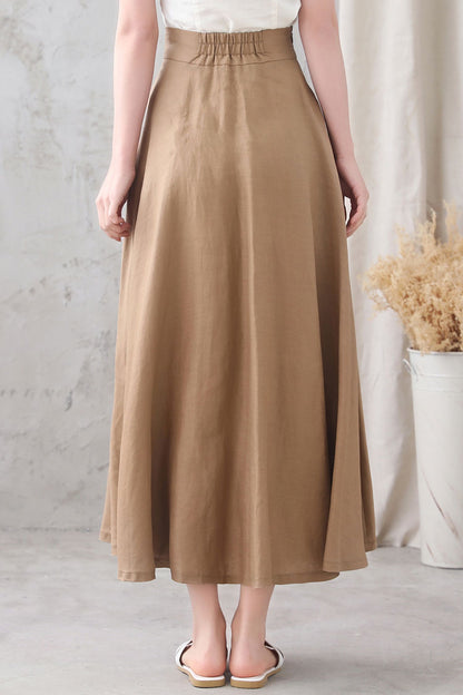 Handmade Women Linen A Line Long Skirt 3334