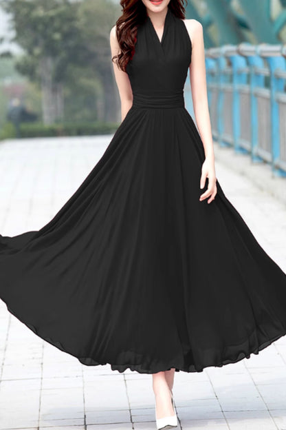 Maxi halter chiffon fit and flare wedding dress 5160
