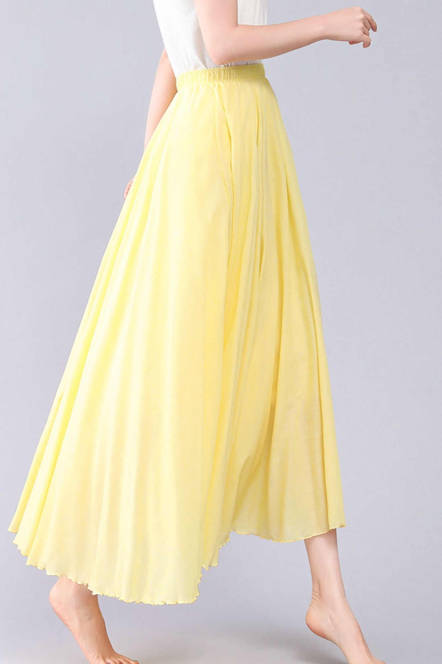 Yellow Cotton Summer Maxi Flowy Swing Skirt 3561