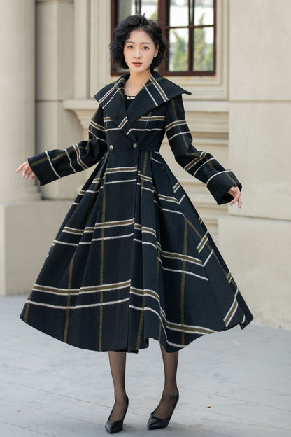 Fit and flare striple winter wool coat 5454