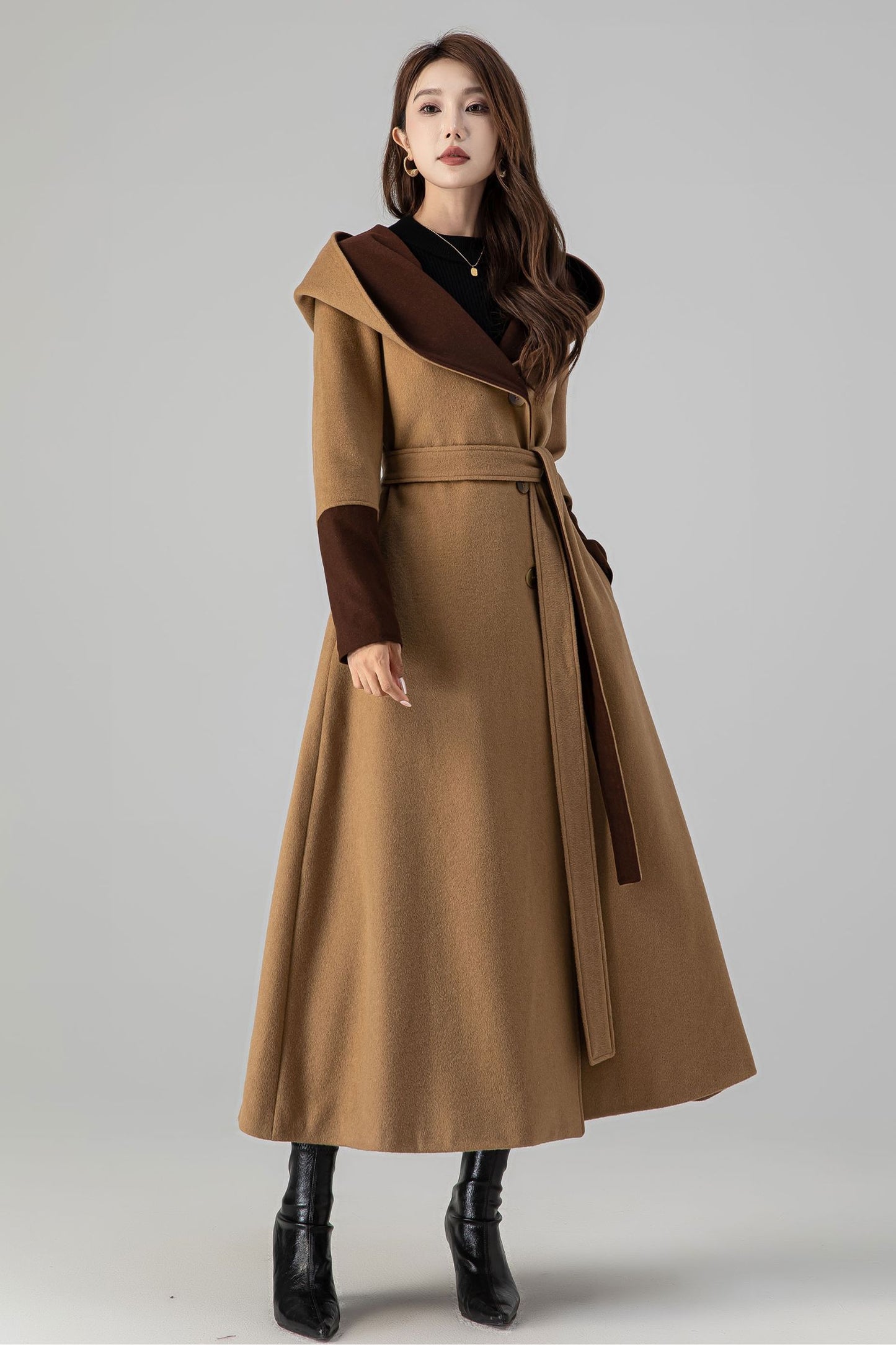 Long Wool Trench Coat with Hood 4505