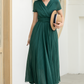 Green Maxi Pleated linen dress 5832
