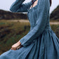 A line long sleeves spring linen dress HY0036